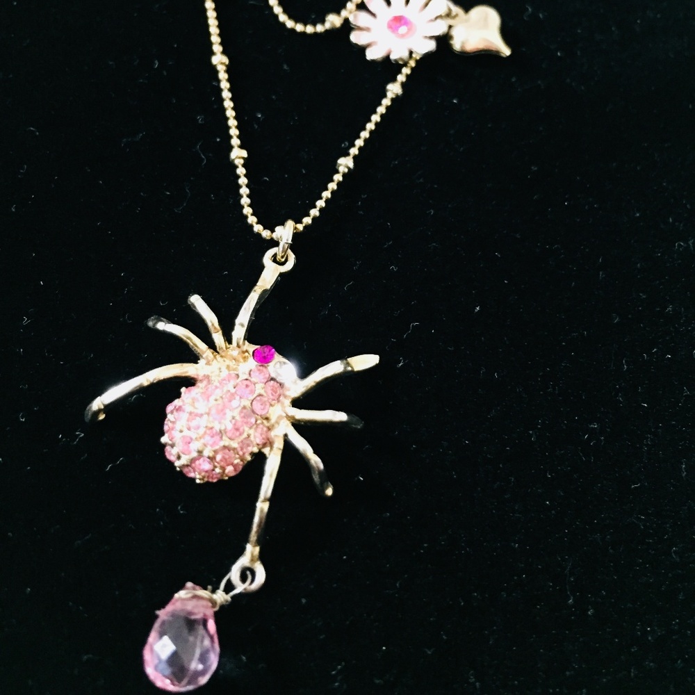 BETSY JOHNSON CRYSTAL SPIDER PENDANT NECKLACE